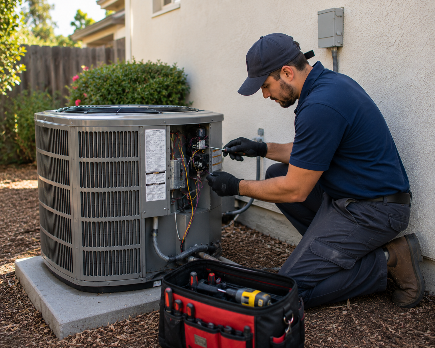 HVAC technician performing same-day AC repair during a service call in Chillicothe, OH