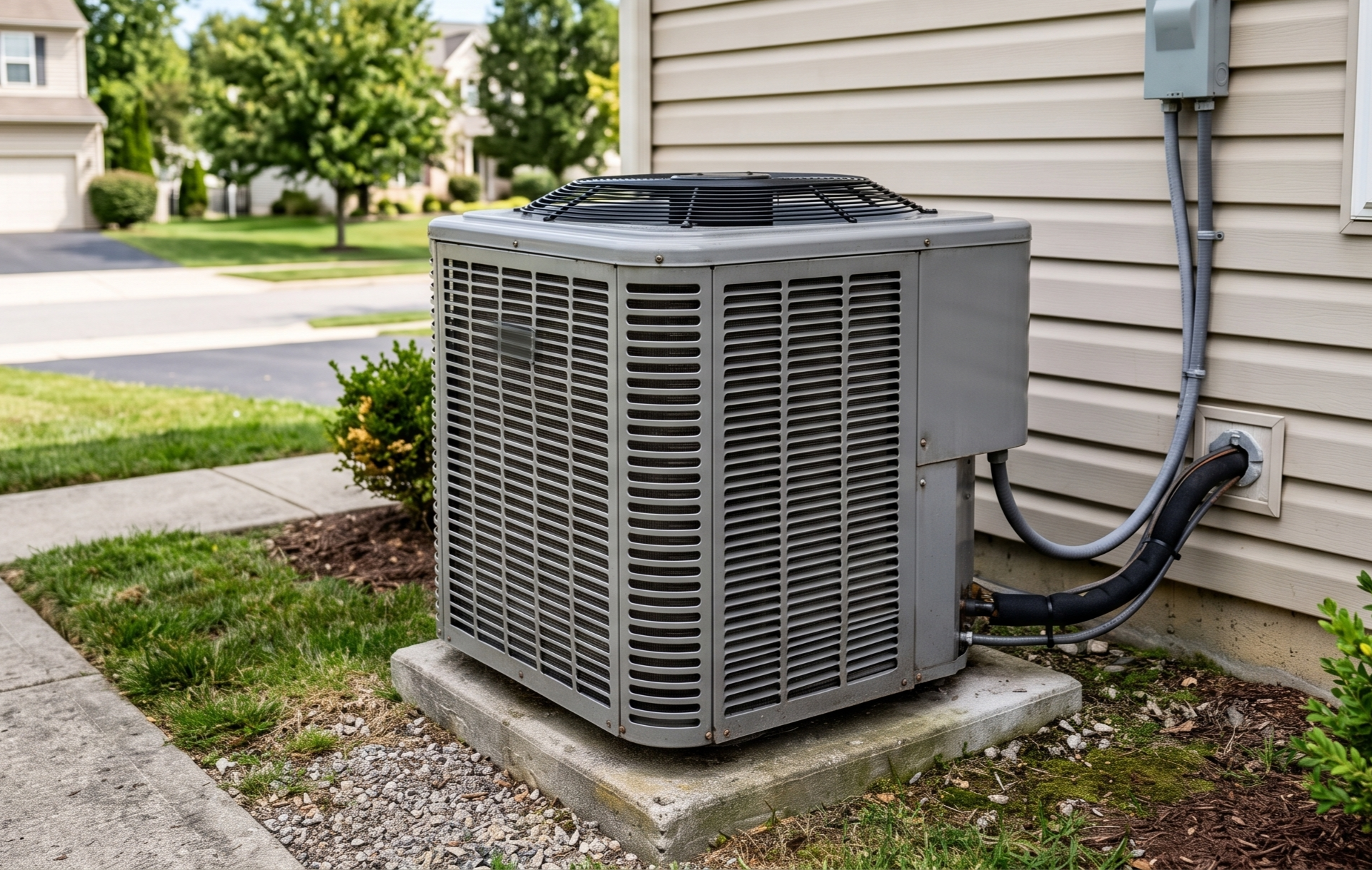 HVAC technician cleaning a residential air conditioner during routine maintenance