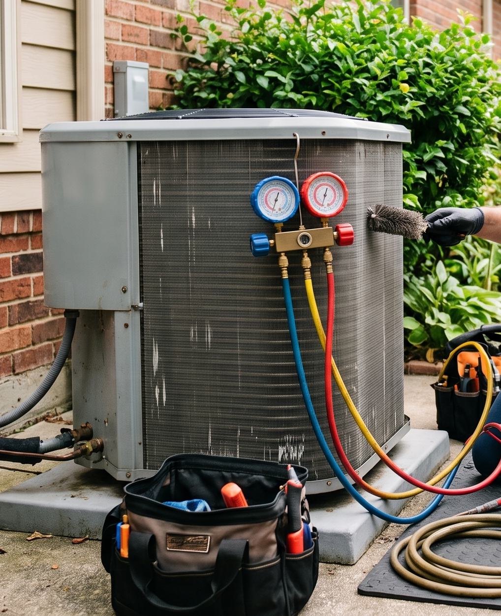 HVAC technician performing HVAC maintenance in Cincinnati at a residential home