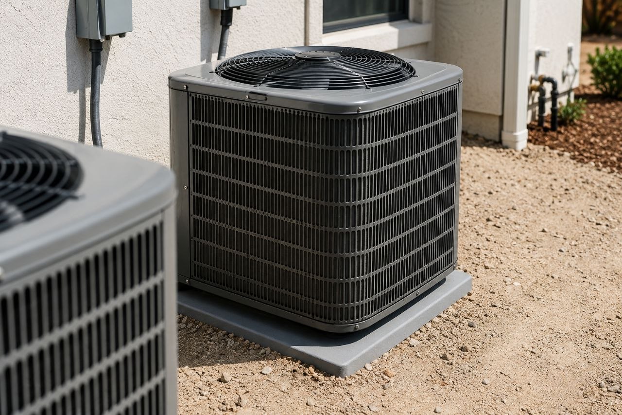 HVAC technician from an air conditioning installation company in Cincinnati installing a new residential AC system