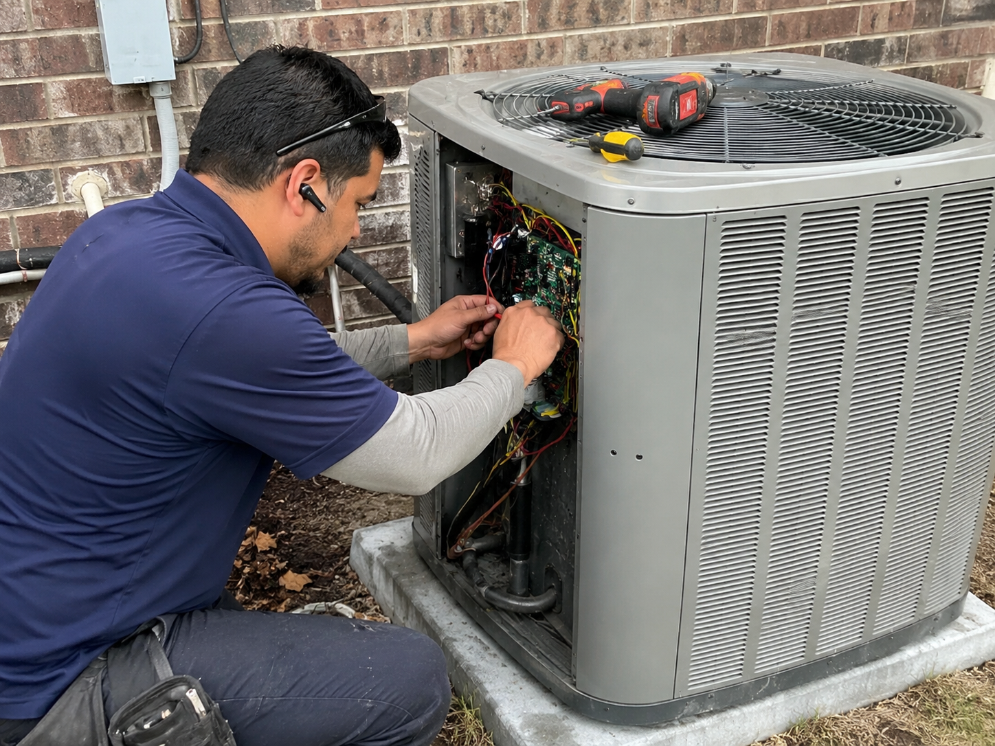 HVAC technician providing HVAC service in Hilliard at a residential home
